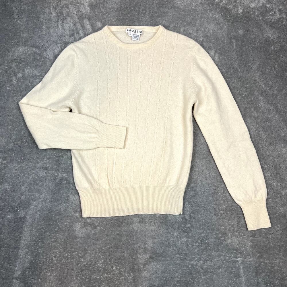 I.‎ Magnin Sweater Womens XS 100% Cashmere Cableknit Pullover Cream Preppy